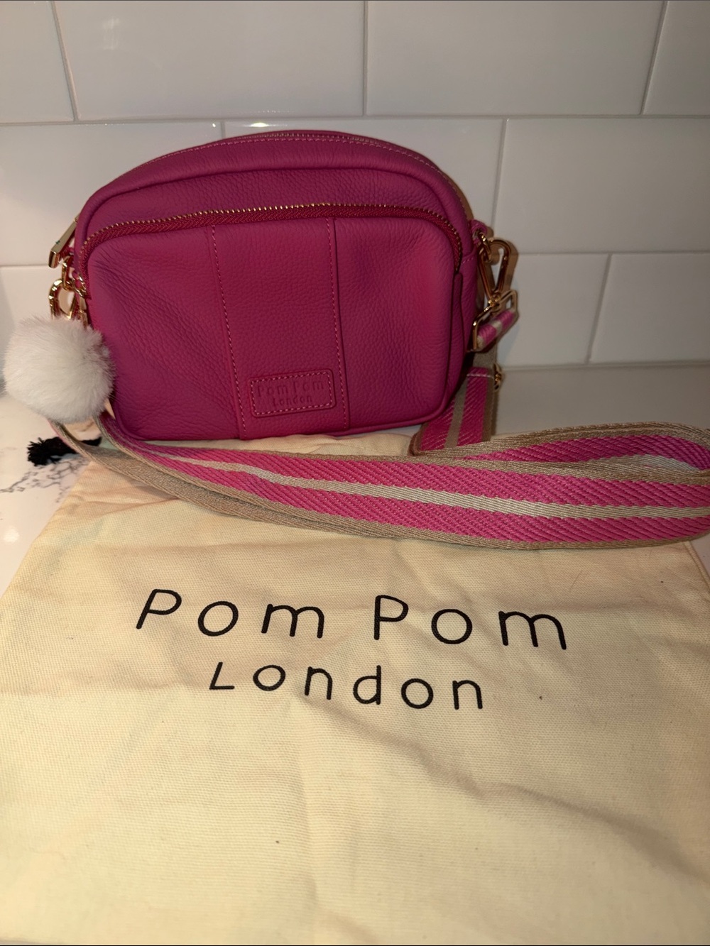 Pom Pom London Pink Leather Crossbody